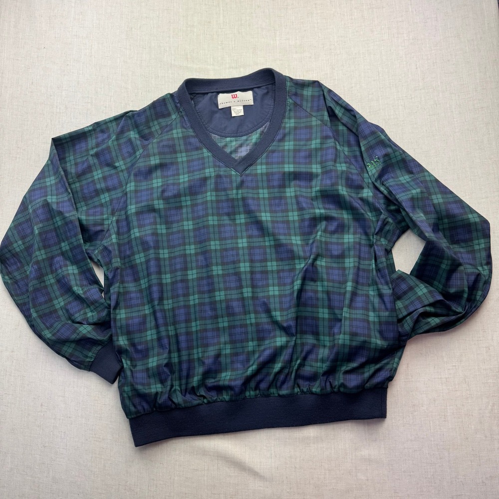 VTG Thomas E Wilson Windshirt Mens XXL BlueGreen Plaid VNeck Golf Core 90s Retro